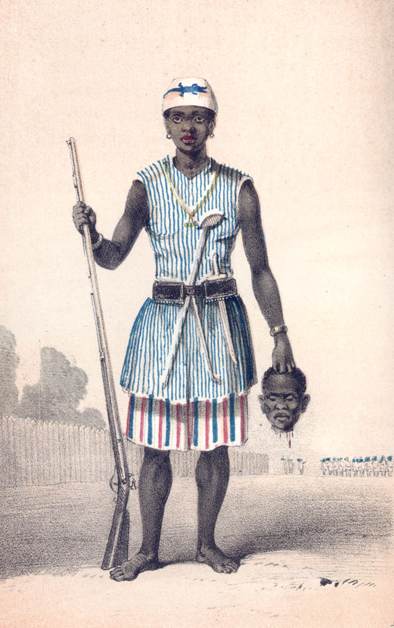 Dahomey Amazon holding a head.