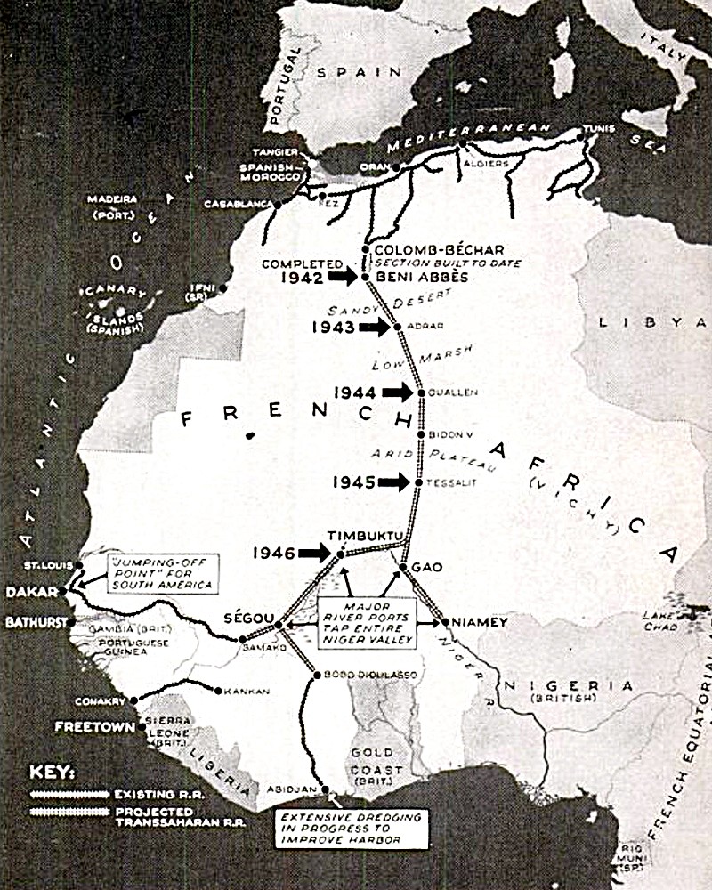 A proposed French railroad on an African map