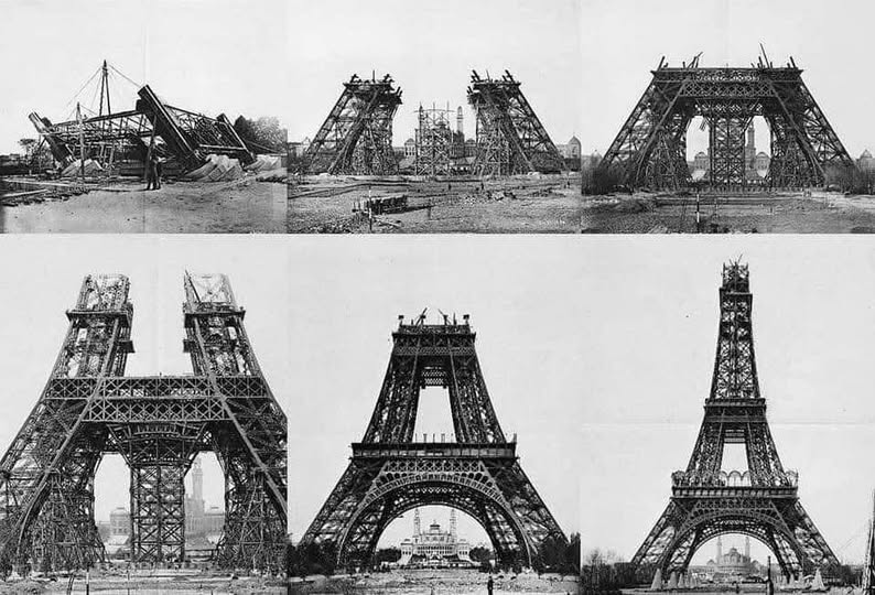 The Eiffel Tower unfinished.