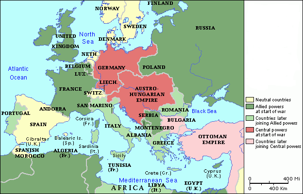 Europe at the beginning of World War I.