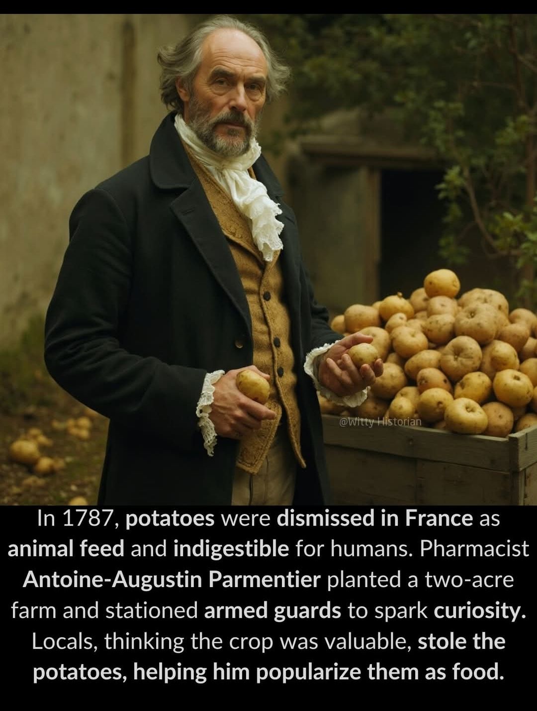 Antoine-Augustin Parmentier with potatoes.