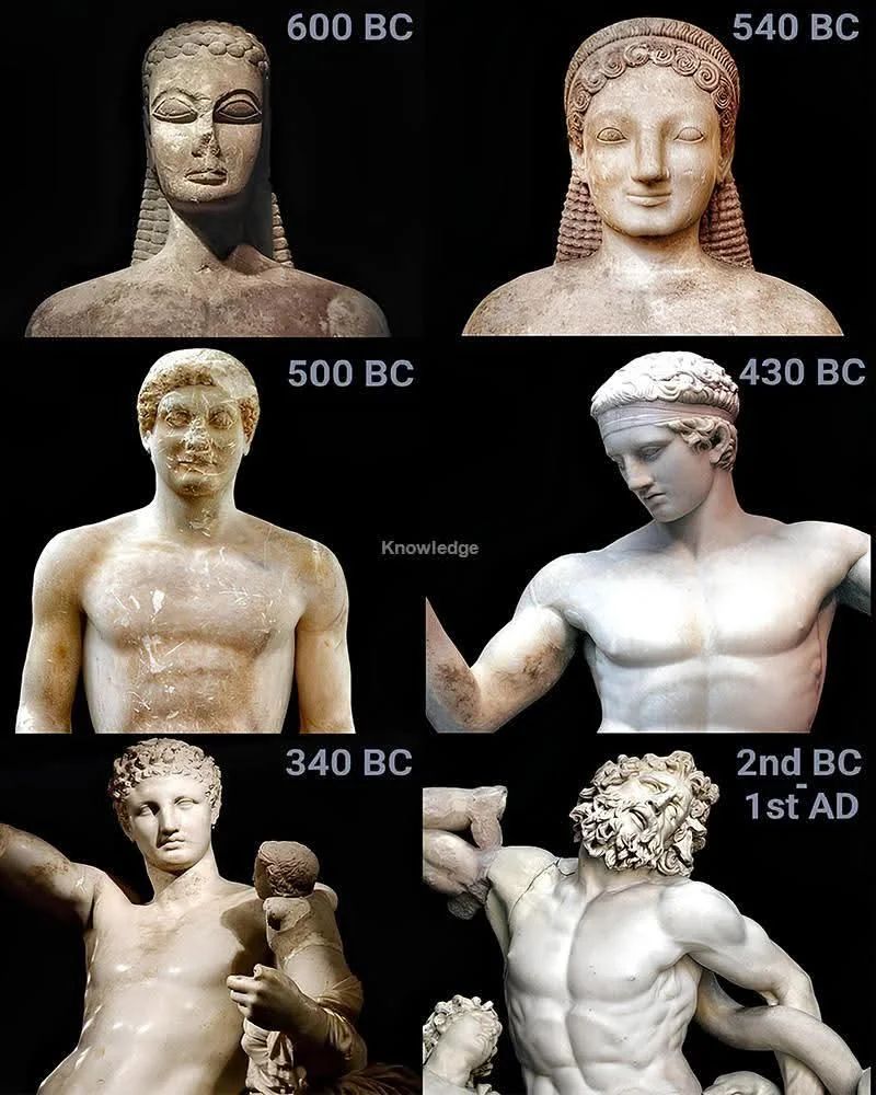 Six Greek sculptures