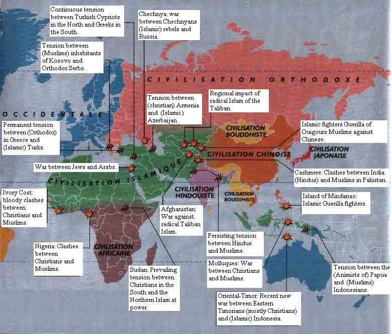 A French language map, showing the conflicts in today's world