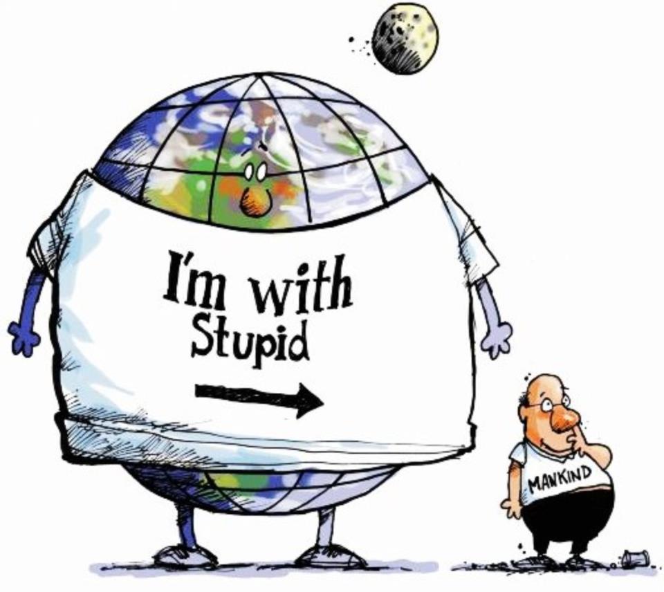 Earth wearing 'I'm With Stupid' T-shirt.