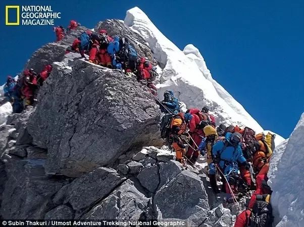 Modern climbers on Everest.