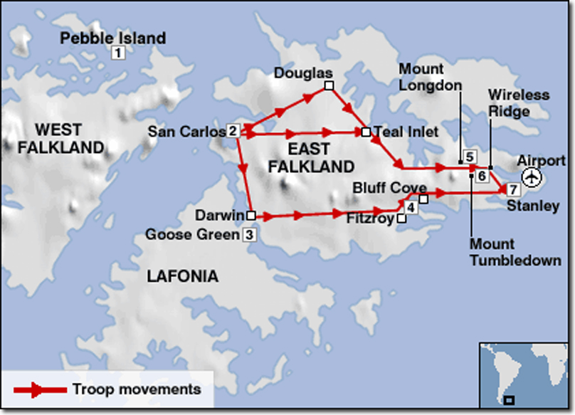 The British retake East Falkland.