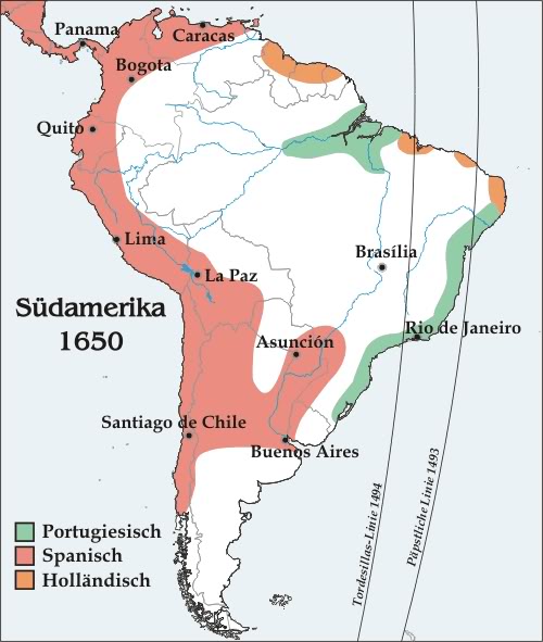 The settled parts of South America, 1650.