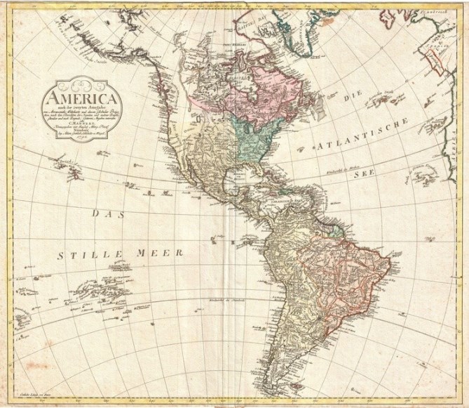 Old map of the western hemisphere.