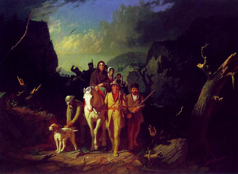 Boone leading settlers through the Cumberland Gap.