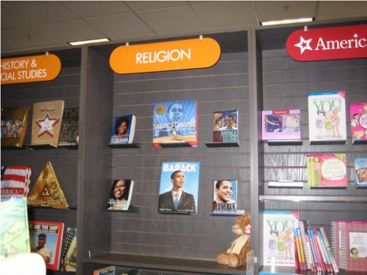Religious Obama bookshelf.