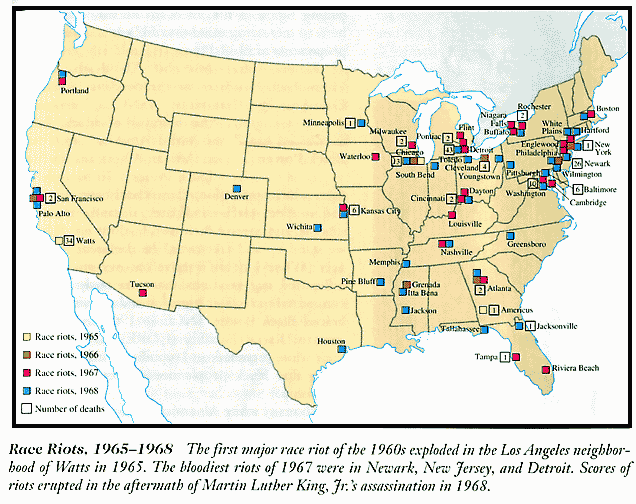 Map showing 1960s race riots.