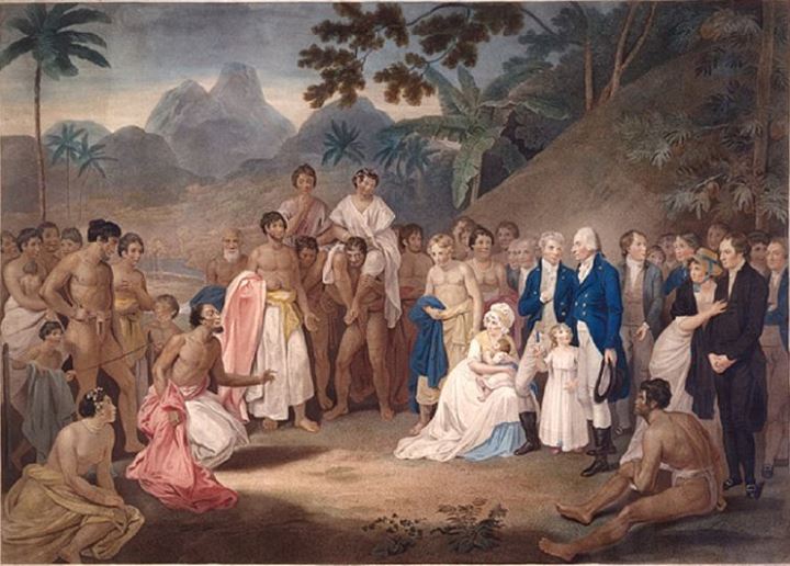 Tahitan king Pomare I and the first missionaries from Britain.