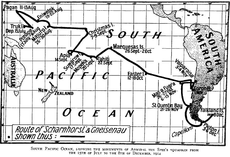 German East Asia Squadron map.