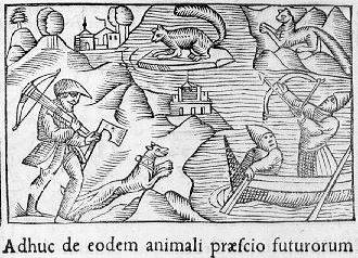 1658 woodcut of a squirrel hunt.