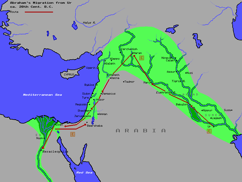 Map 6: Abraham's travels across the Fertile Crescent.